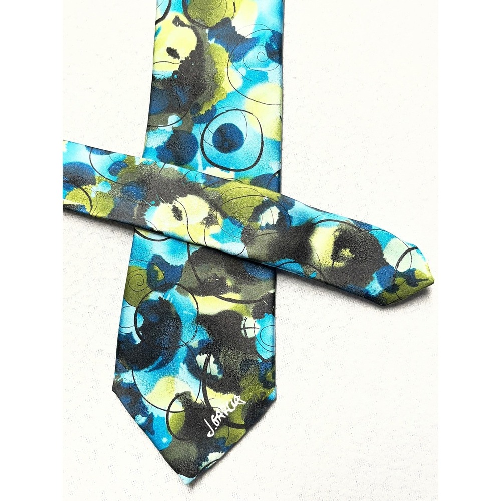 J. Garcia Snail Garden Silk Tie Mens Blue Green Abstract Collector Edition Art